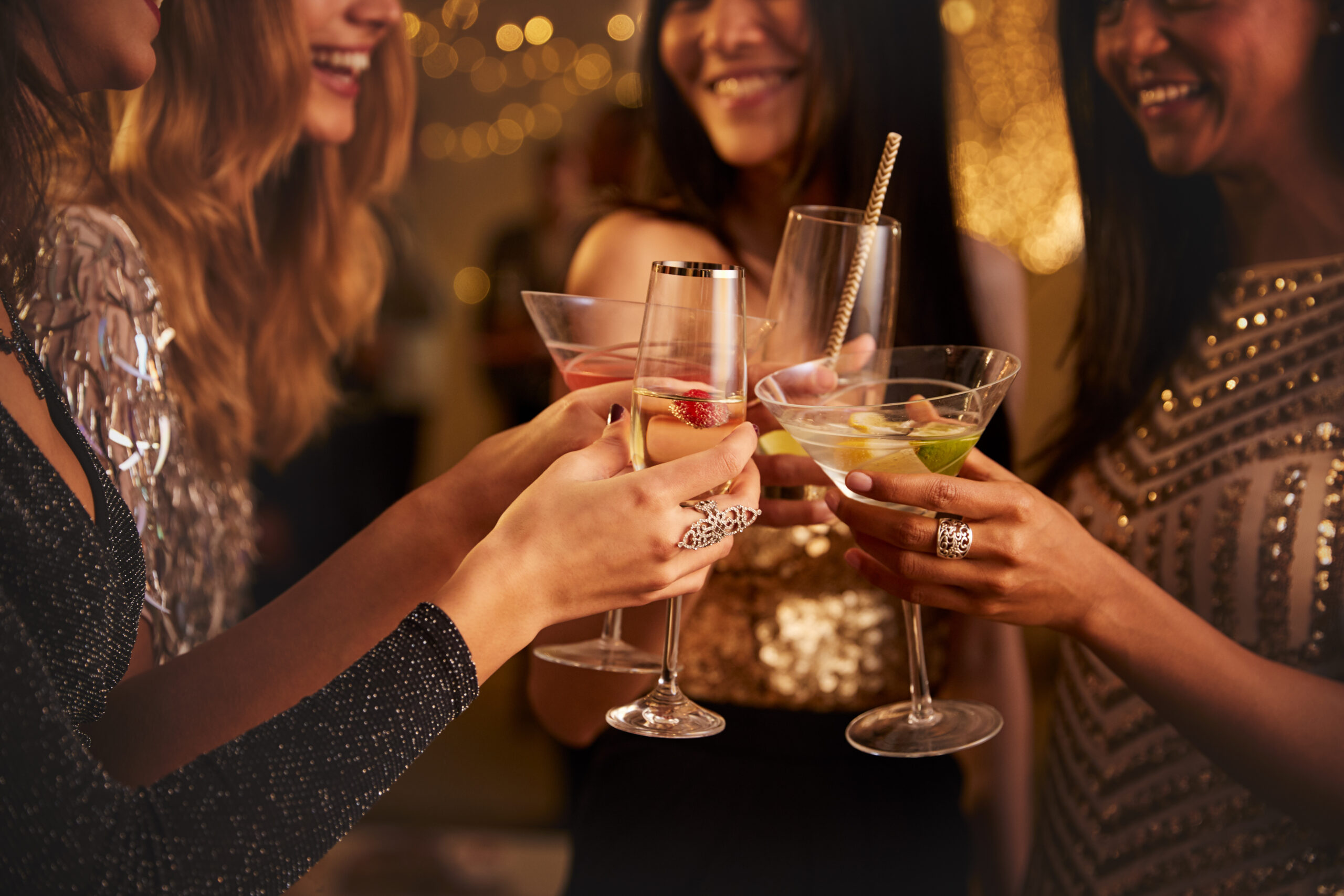 Female,Friends,Make,Toast,As,They,Celebrate,At,Party